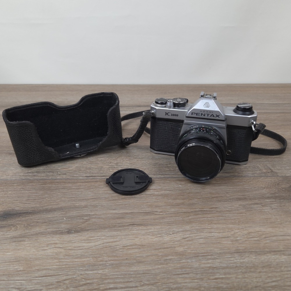 Pentax K1000 SLR Camera Body Untested w/ 49mm Lens UNTESTED & Leather Case
